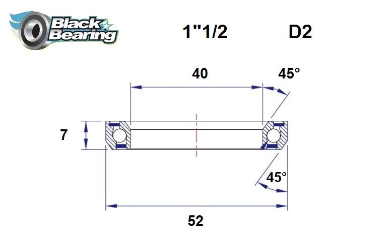 Rodamiento Black Bearing HB-D2 40x52x7mm - 45°/45°