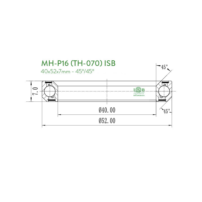 Rodamiento ISB MH-P16 2RS 40x52x7mm - 45º/45º