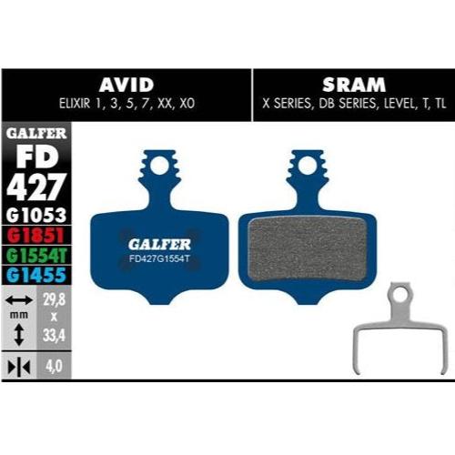 GALFER Pastillas de Freno Disco FD427 - AVID Elixir, 1, 3, 5, 7 XX, XO, BRAKING Incas, SRAM XX, X0, X7, X9, DB, Level, T, TL, TRICKSTUFF Piccola