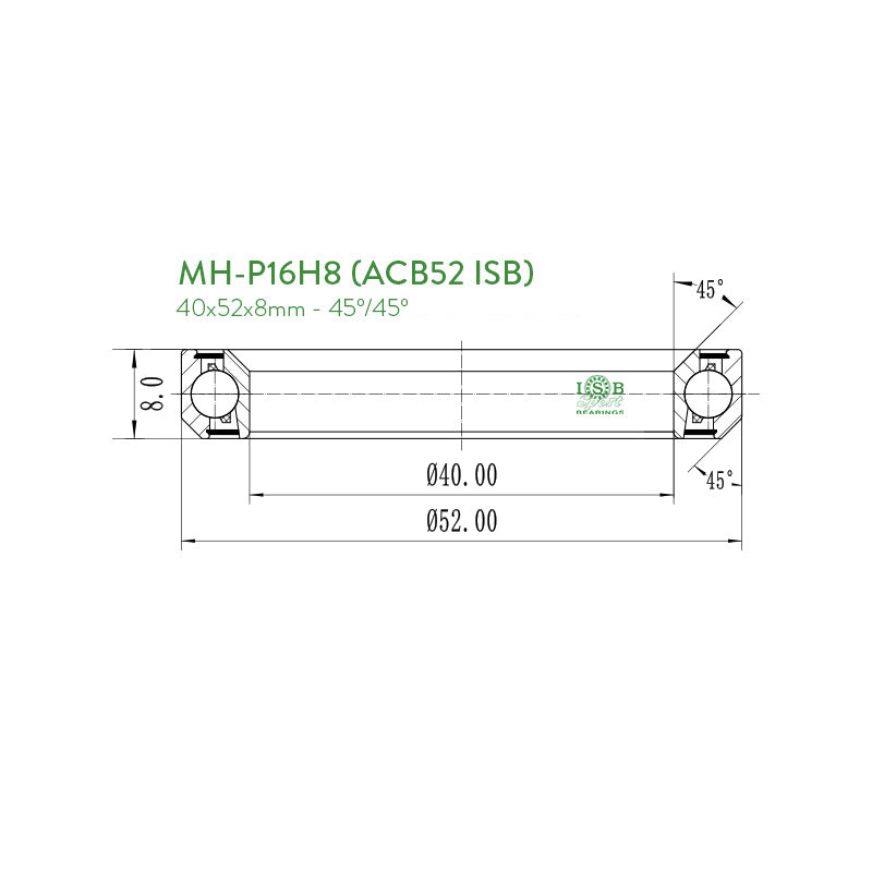 Rodamiento ISB MH-P16H8 2RS 40x52x8mm - 45º/45º